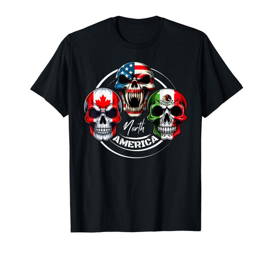 North America Canada United States Mexico Skull Flags T-Shirt