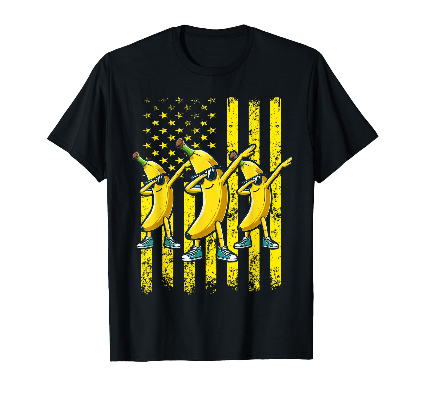 Dabbing Banana Retro American Flag Banana Lover Men Women T-Shirt