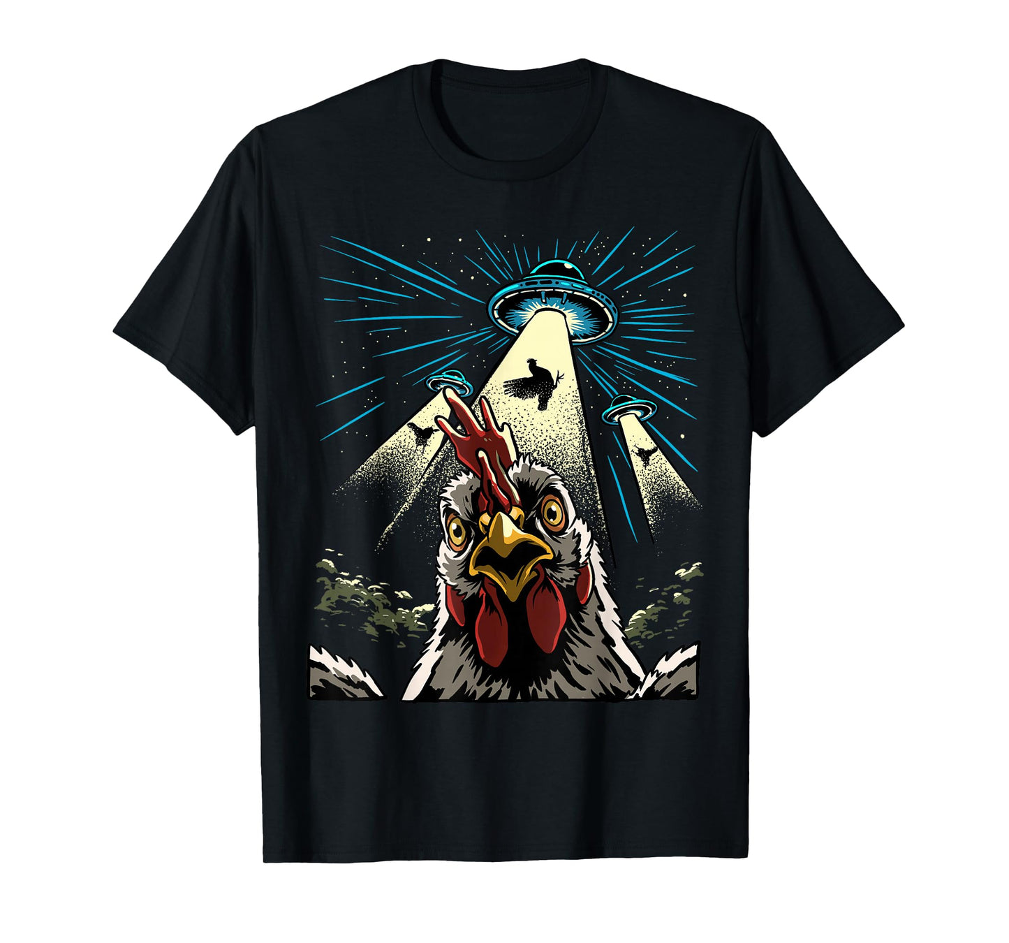 Alien Chicken Rooster UFO Abduction Funny Alien Sci-Fi T-Shirt