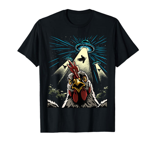 Alien Chicken Rooster UFO Abduction Funny Alien Sci-Fi T-Shirt