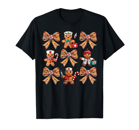 Coquette Bow Gingerbread Christmas Nurse Xmas Holiday T-Shirt