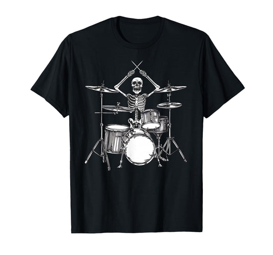 Skeleton Percussionist Drummer Halloween Rock & Roll Music T-Shirt