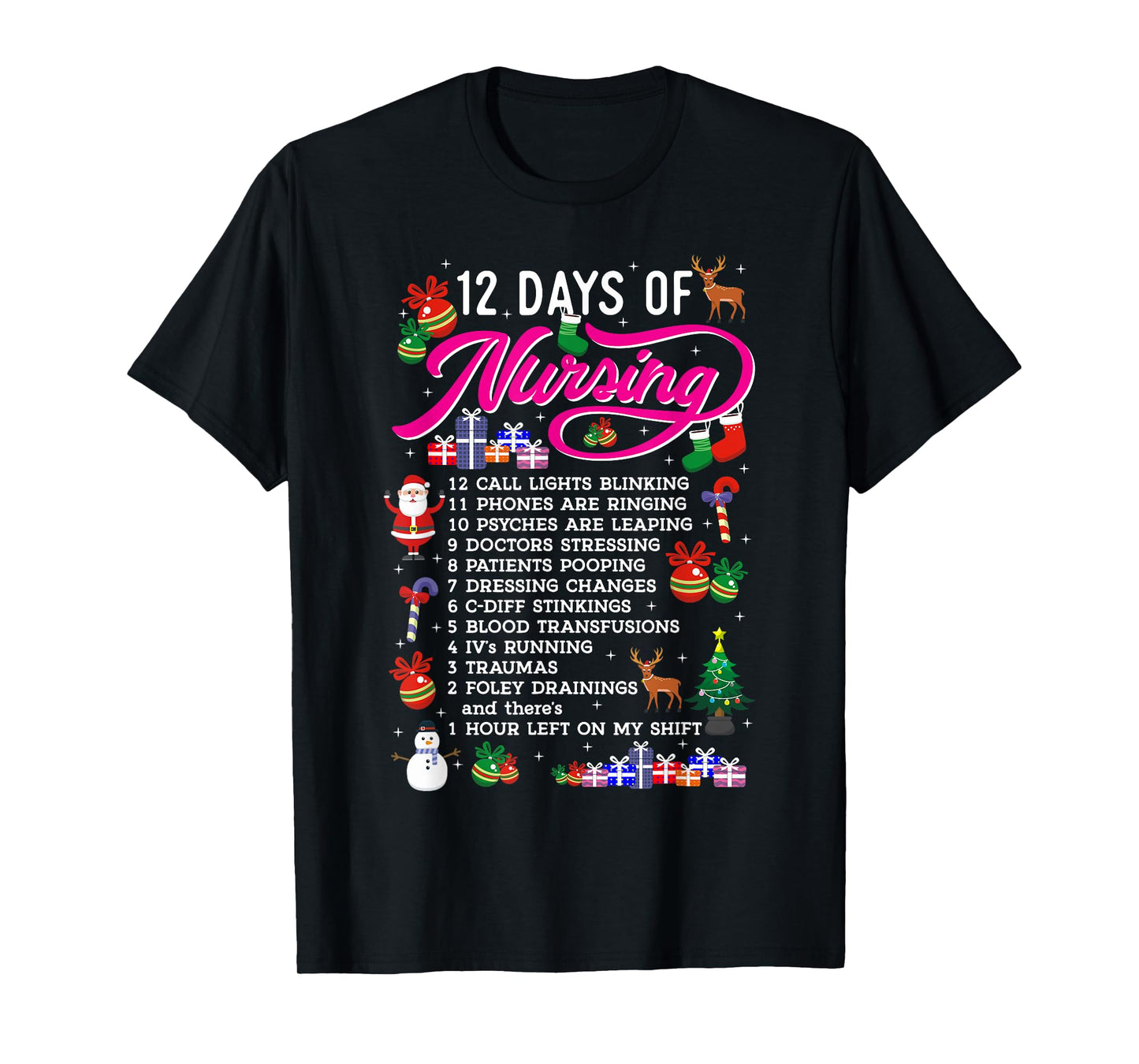 12 Days Of Nursing Merry Christmas Shirts For Women Xmas T-Shirt