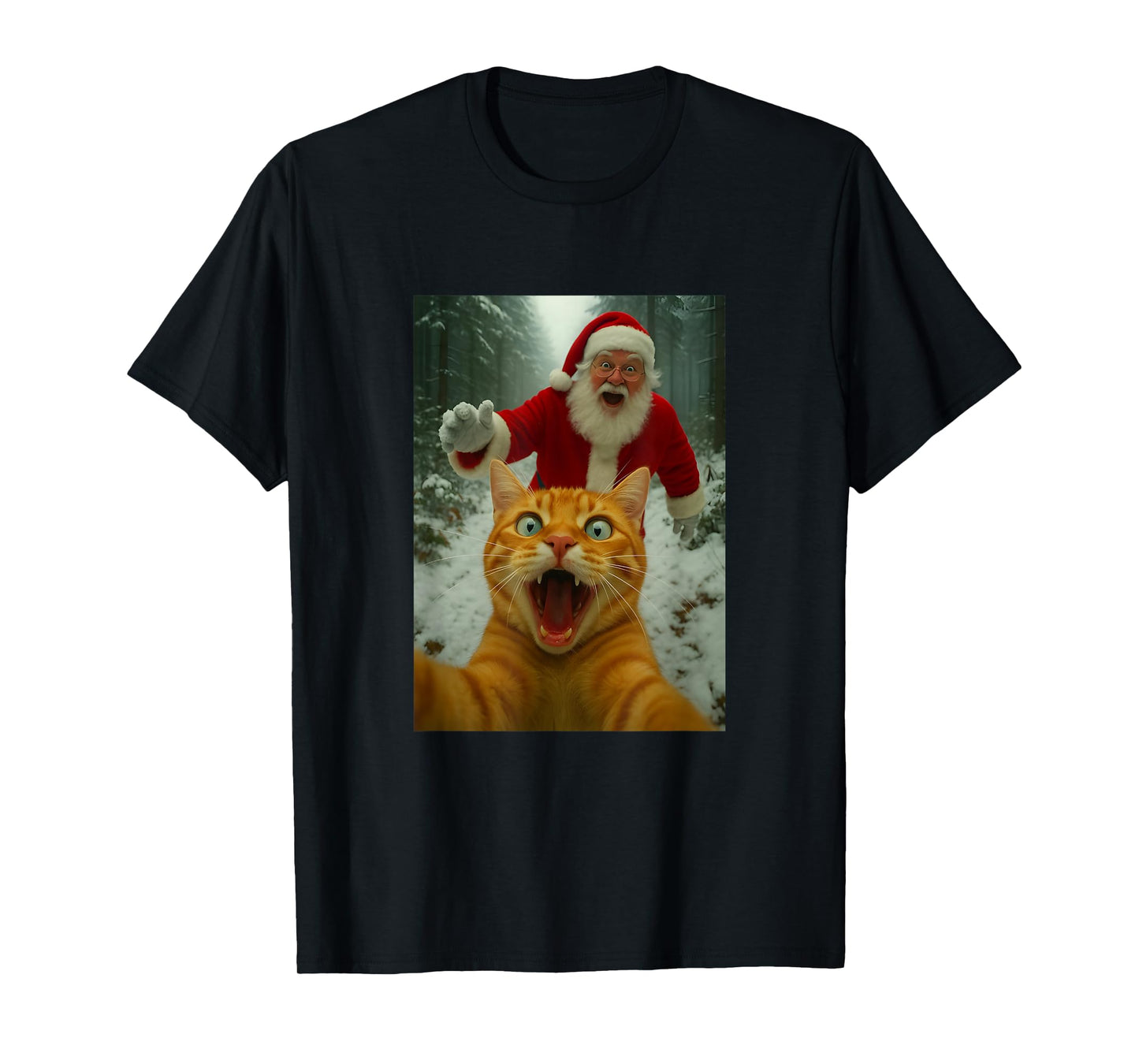 Cat Selfie with Santa Claus - Funny Kitten Christmas Lover T-Shirt