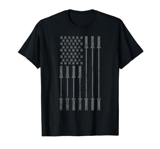 American Flag Kettlebell Barbell T-Shirt T-Shirt