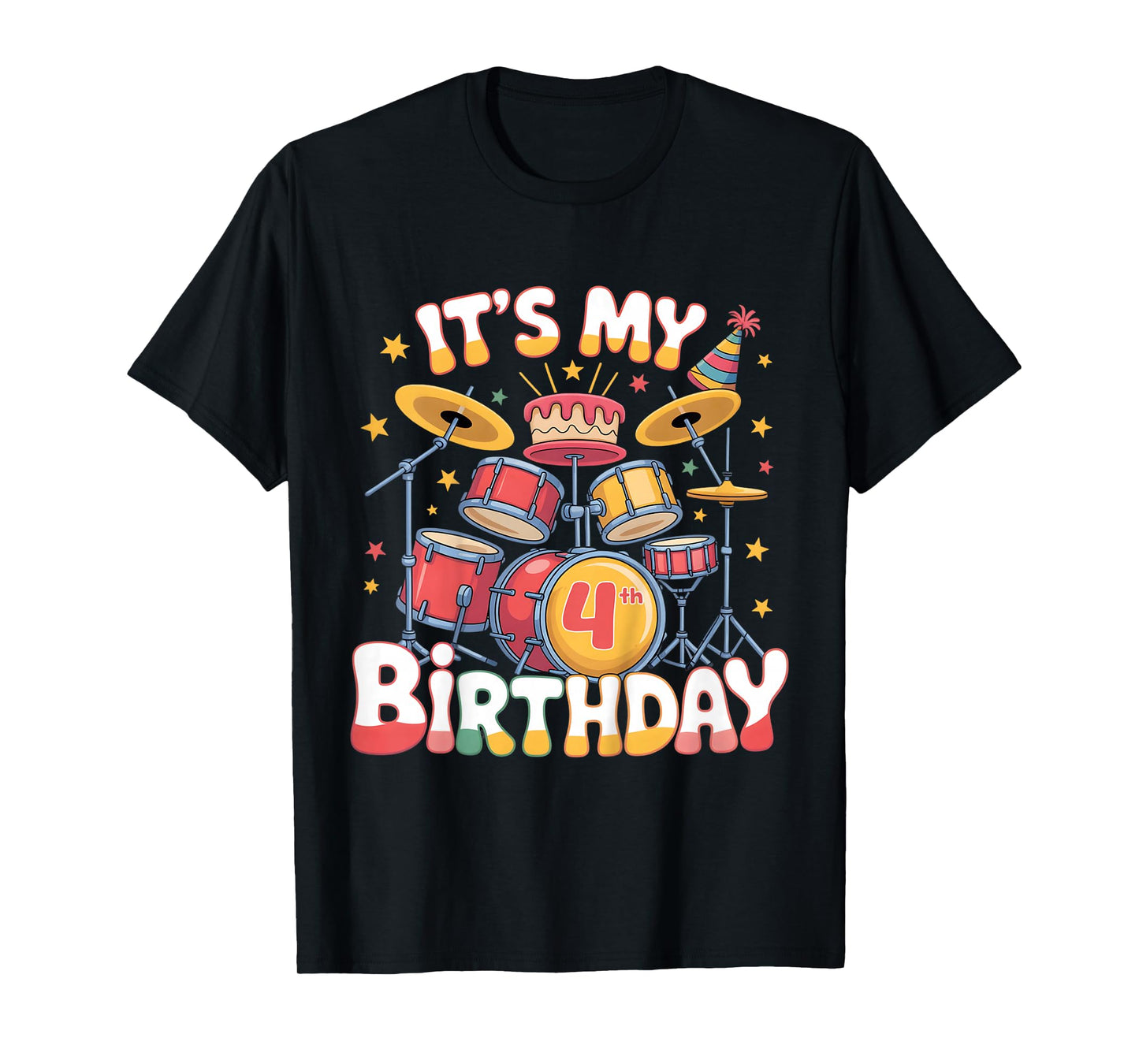 Kids 4 Year Old Drum Player Drummer Drumming Drumset 4th Birthday T-Shirt