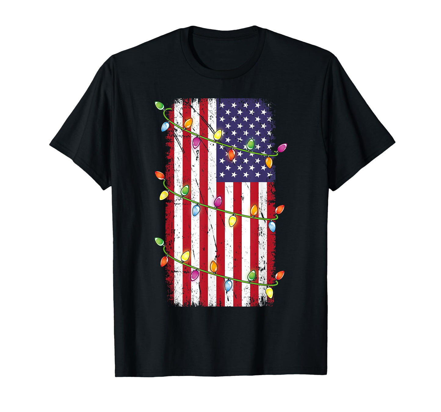 Christmas Lights USA Flag Shirt Patriotic Veteran Christmas T-Shirt