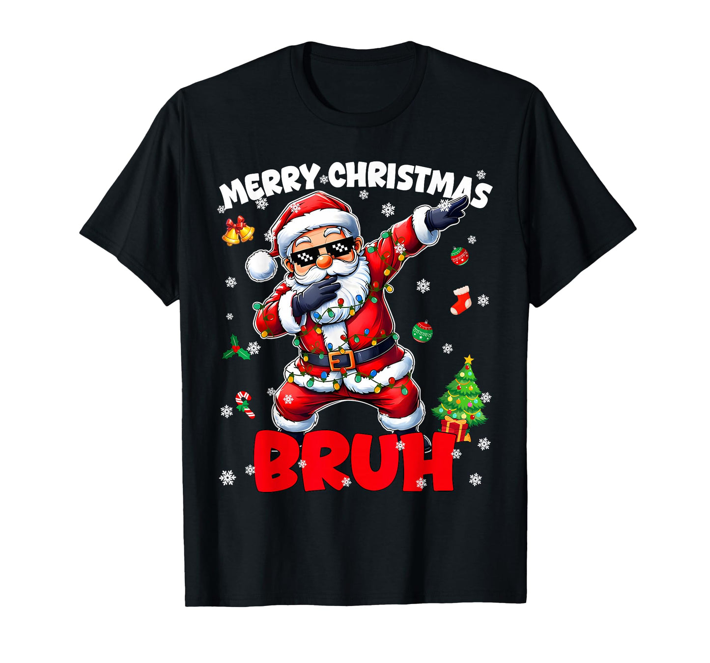 Merry Christmas Bruh Funny Santa Christmas PJs Men Boys Kids T-Shirt