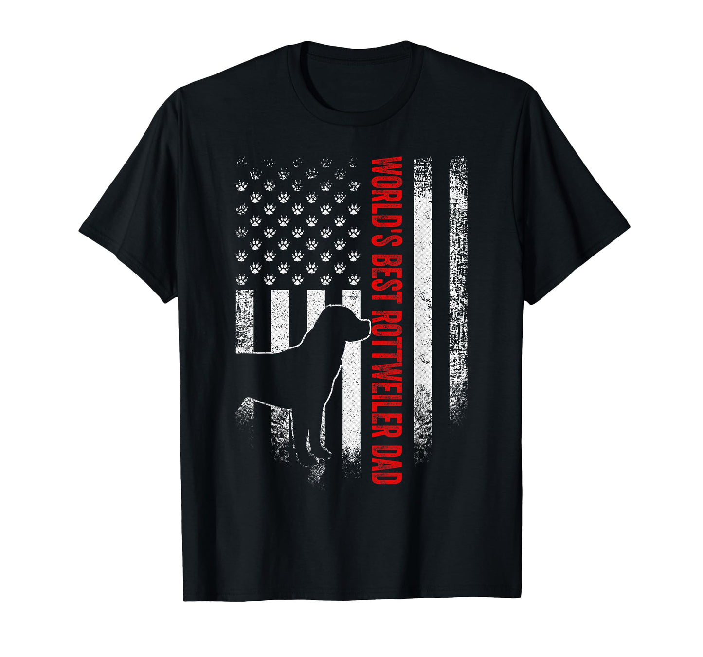 Vintage American Flag World's Best Rottweiler Dad Silhouette T-Shirt