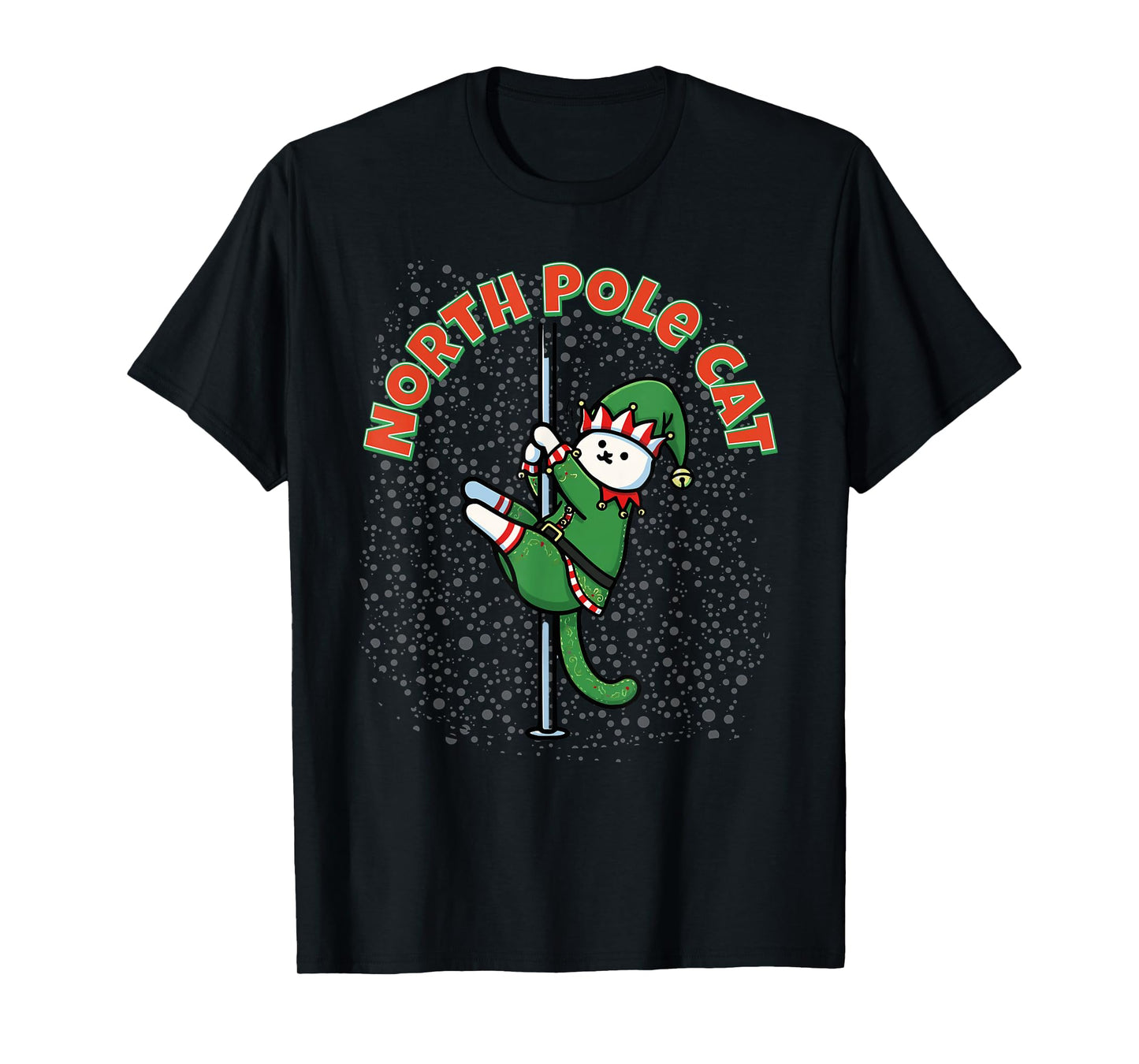 Funny Cat Pole Dance Elf Costume Christmas Holiday Cute Joke T-Shirt