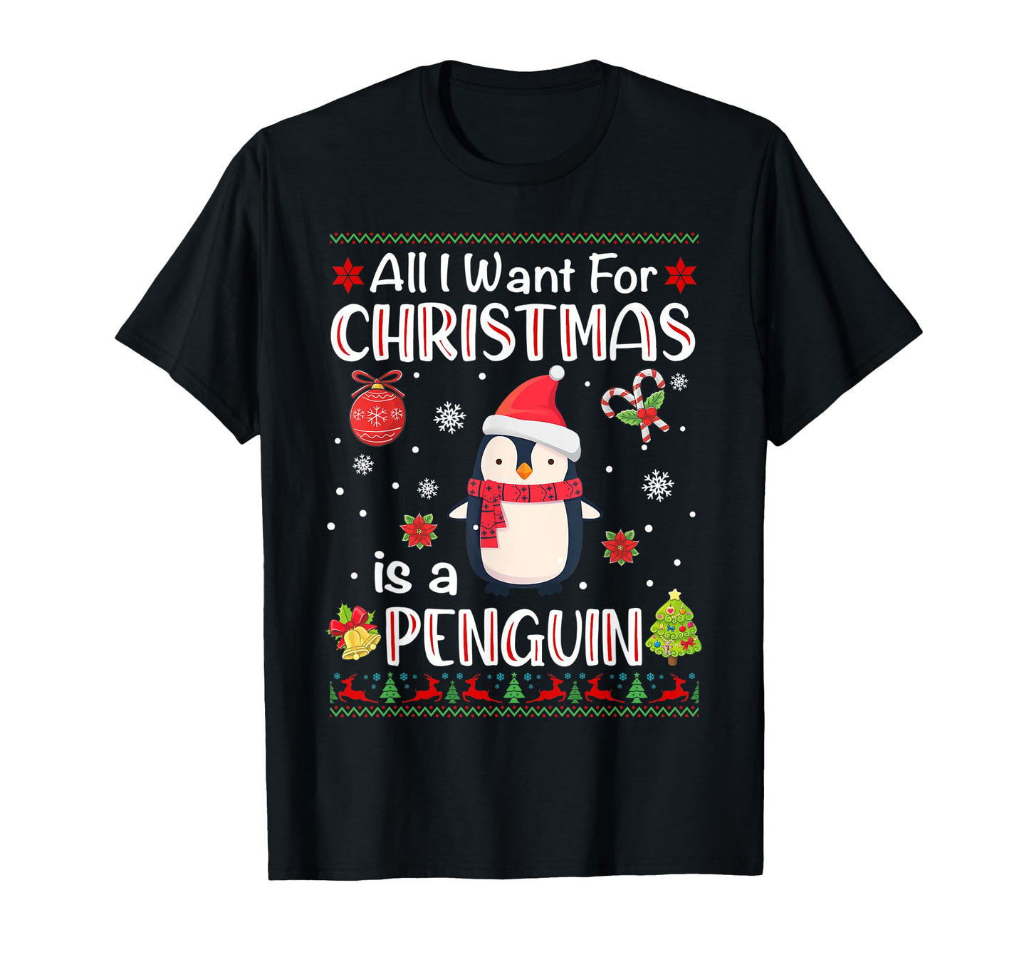 All I Want Is A Penguin For Christmas Ugly Xmas Pajamas T-Shirt