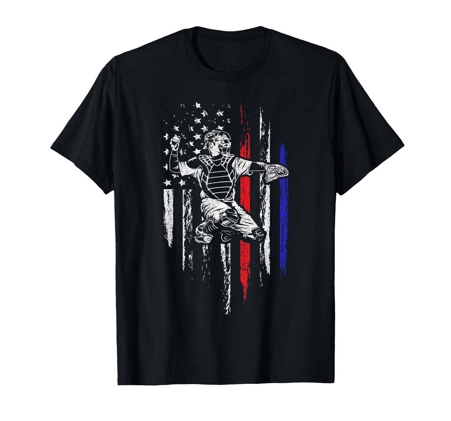 Baseball American Flag Patriotic Catcher 4th of July Gift T-Shirt