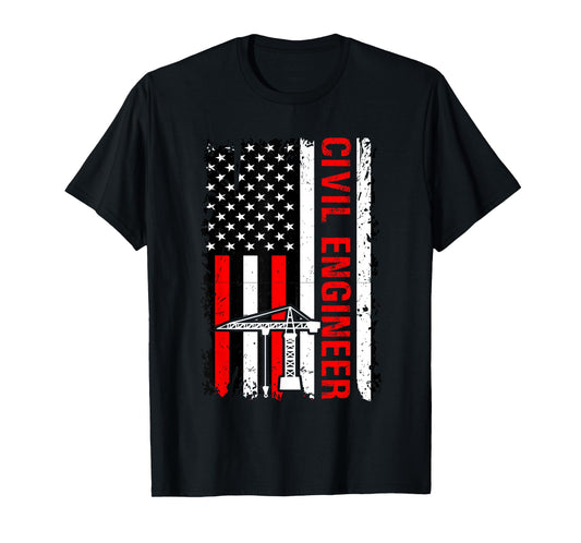 American Flag Civil Engineer Crane Construction Gifts Men T-Shirt