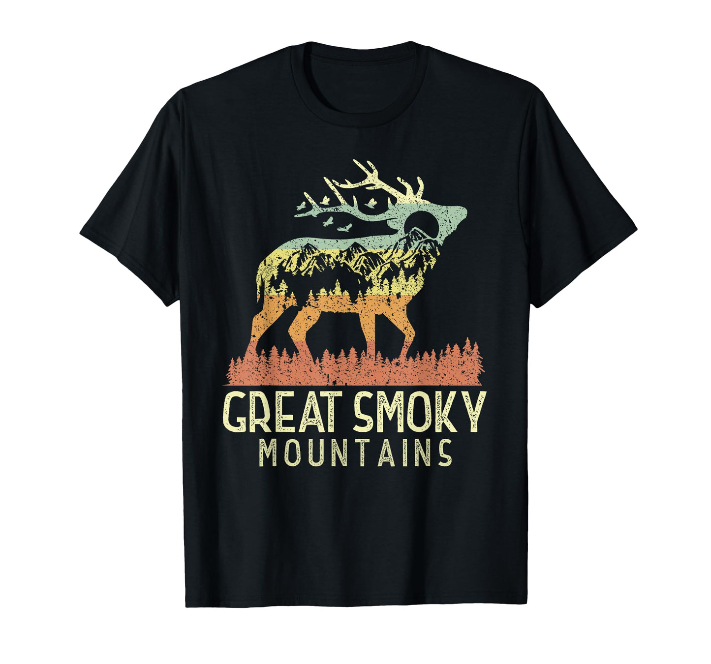 Great Smoky Mountains National Park Retro Mountain Elk Gift T-Shirt