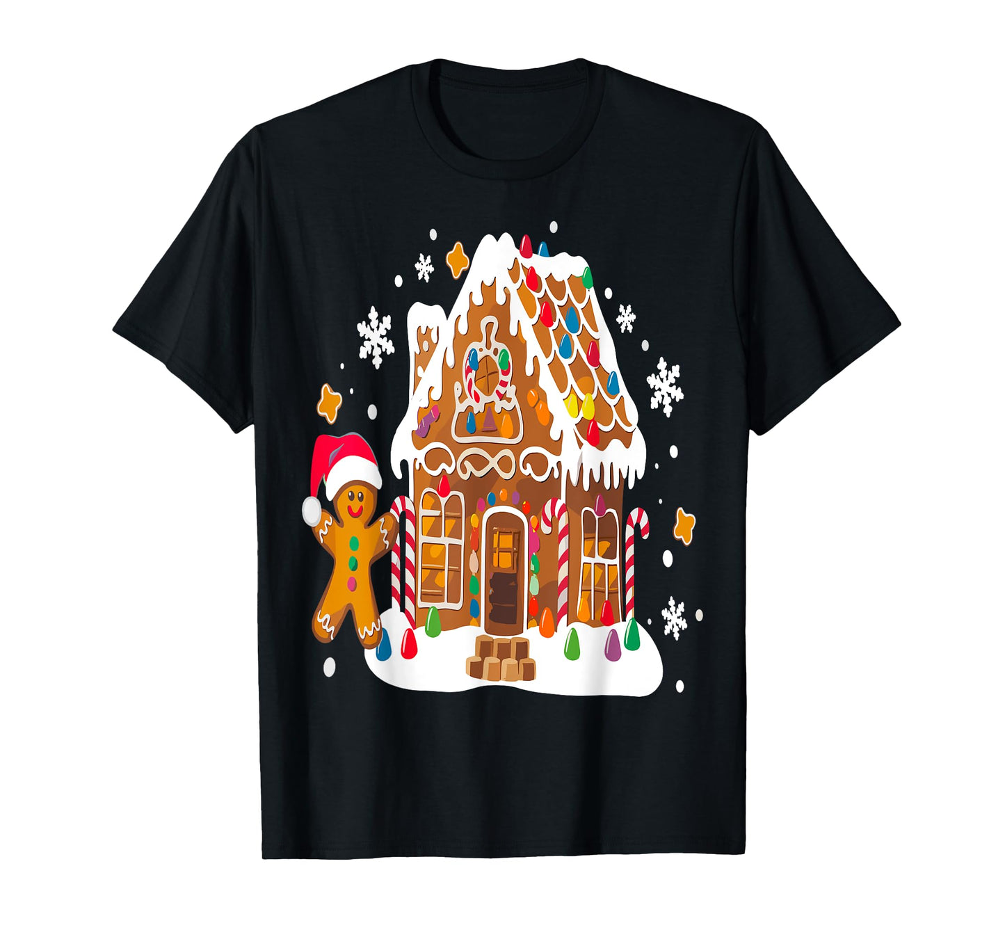 Gingerbread Houses and Snowflakes Sweet Christmas T-Shirt
