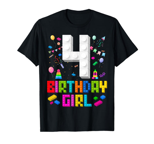 4th Birthday Girl Master Builder 4 Years Old Building Block T-Shirt