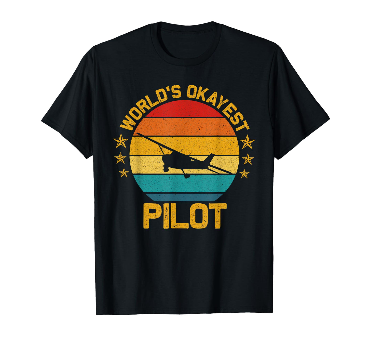 Aviation Airline Airplane Pilot Ideas Vintage Flying Airplane World's Okayest Pilot Unisex-Adults Black Cotton 60% Polyester 40% Classic Fit Crew Collar Short Sleeve T-Shirt Small
