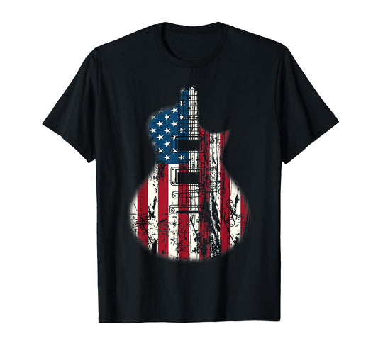 US American Flag Guitar Musician Distressed Guitars Vintage T-Shirt