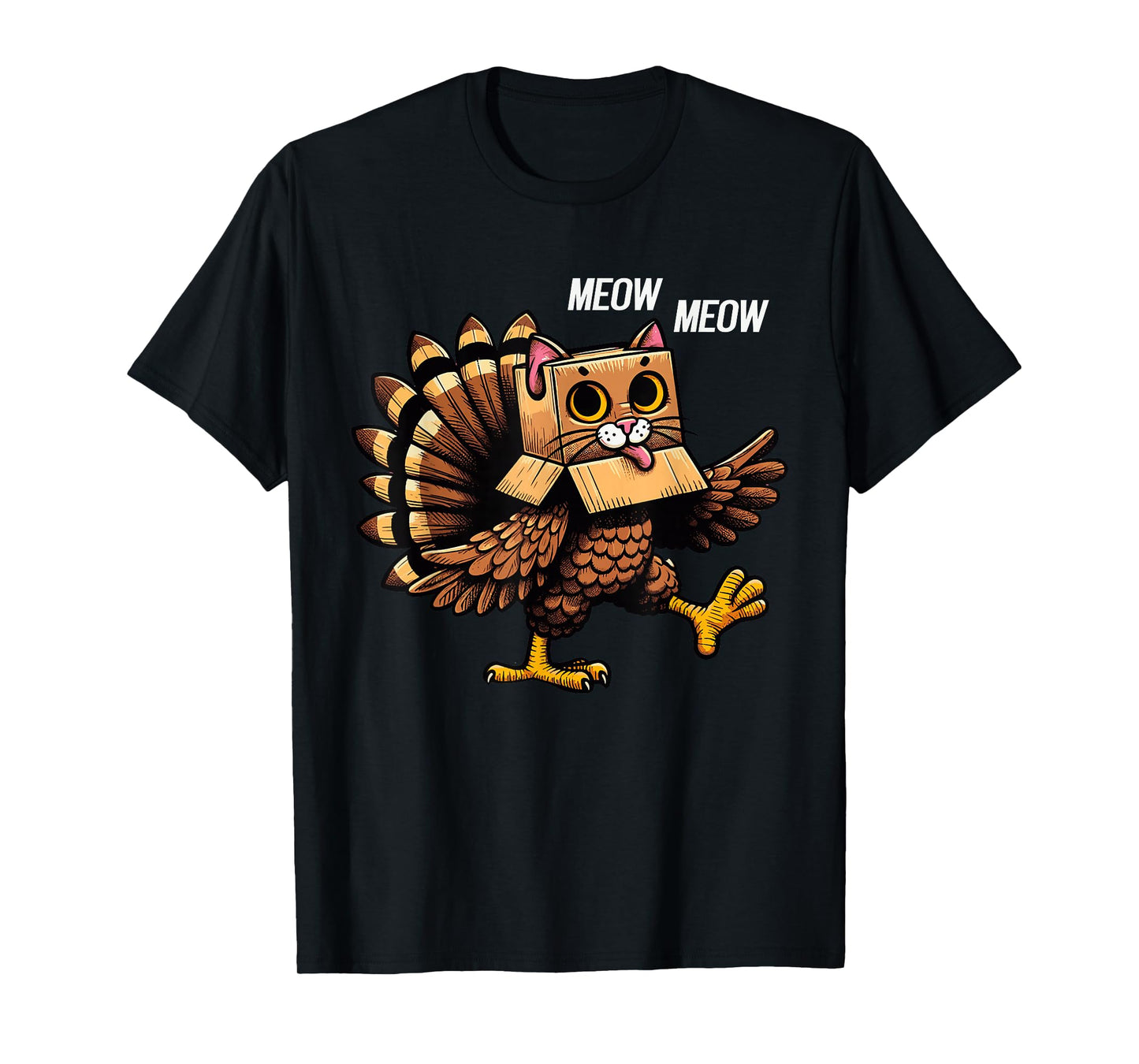 Thanksgiving Cat Meow Funny Men Women Thanksgiving T-Shirt