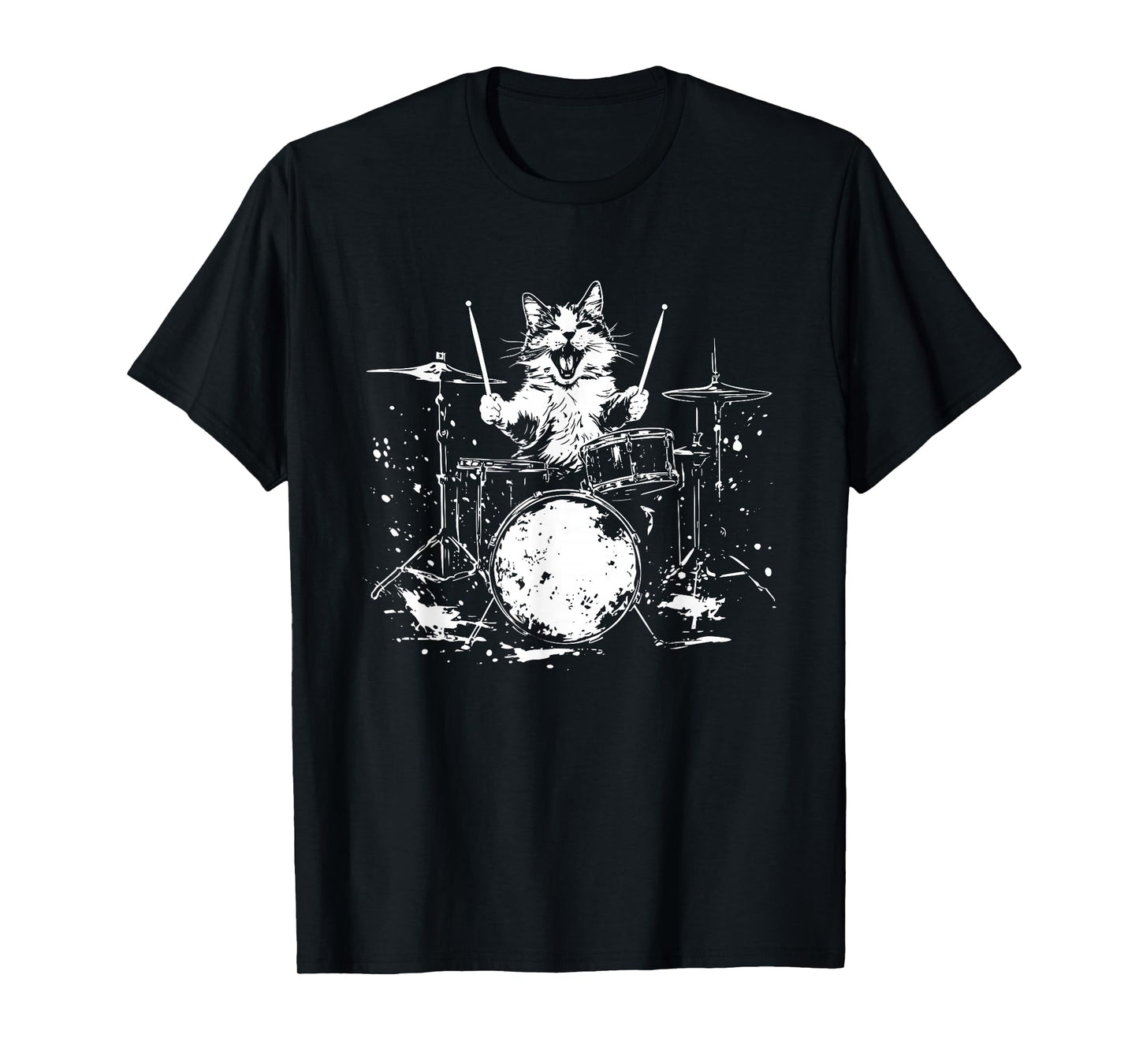 Funny Cat Drummer Drums Drumming Music Lover T-Shirt