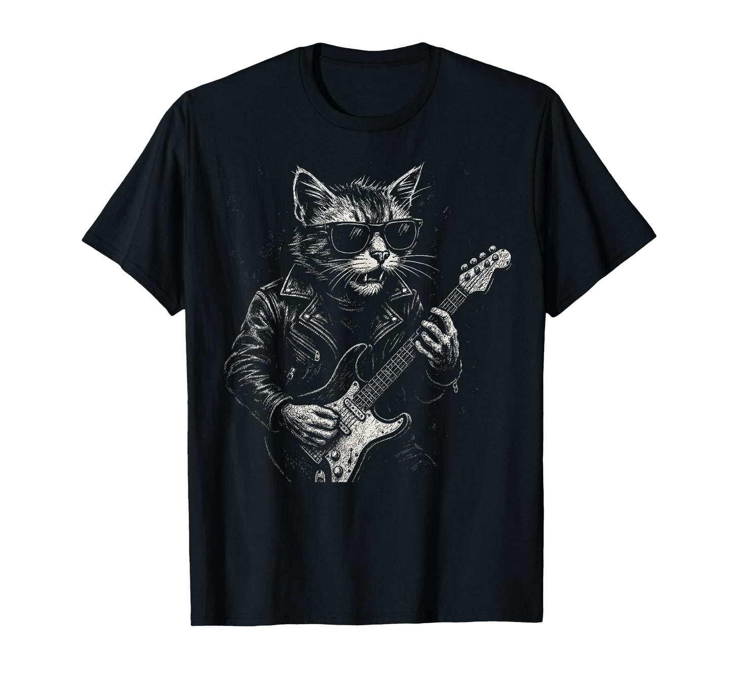 Retro Cat Rock Music Men Kids Women Funny Cat T-Shirt