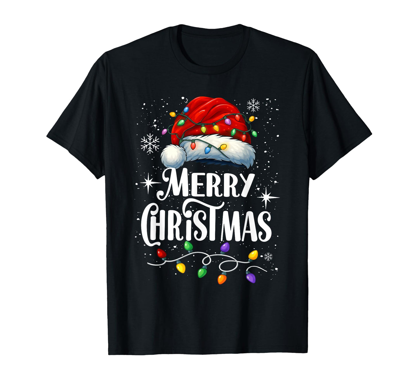 Merry Christmas Lights Santa Hat Xmas Family Matching Pajama T-Shirt