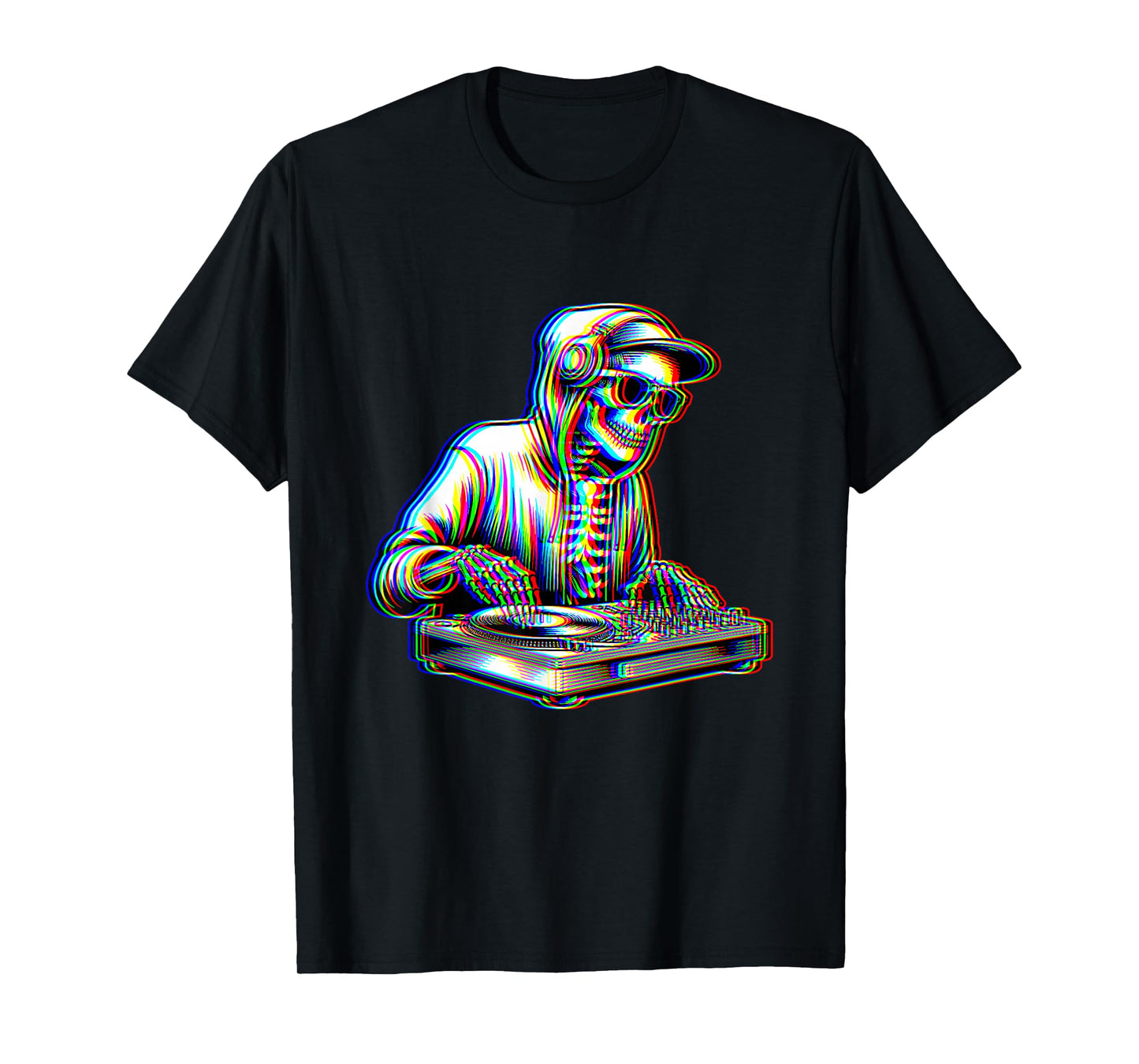 Trippy Skeleton Dj Optical Illusion EDM Rave Festival Music T-Shirt