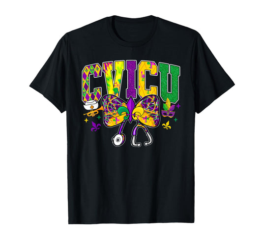 CVICU Nurse Mardi Gras Coquette Bow Funny Men Women Carnival T-Shirt