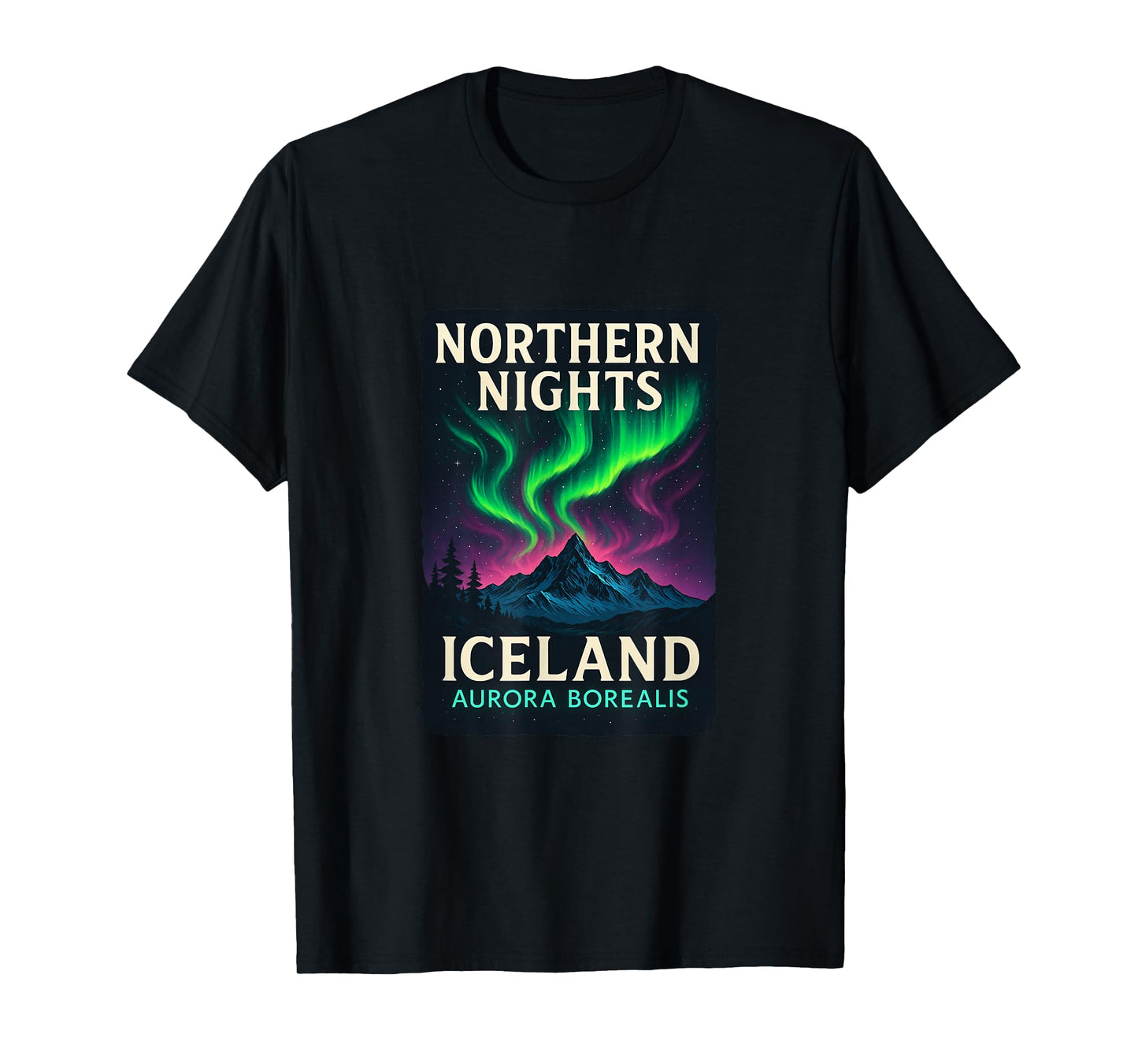 Iceland Landscape Northern Lights Sky Design T-Shirt