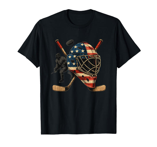 USA Goalie Helmet Ice Hockey Shirt 4th of July Sportswear T-Shirt
