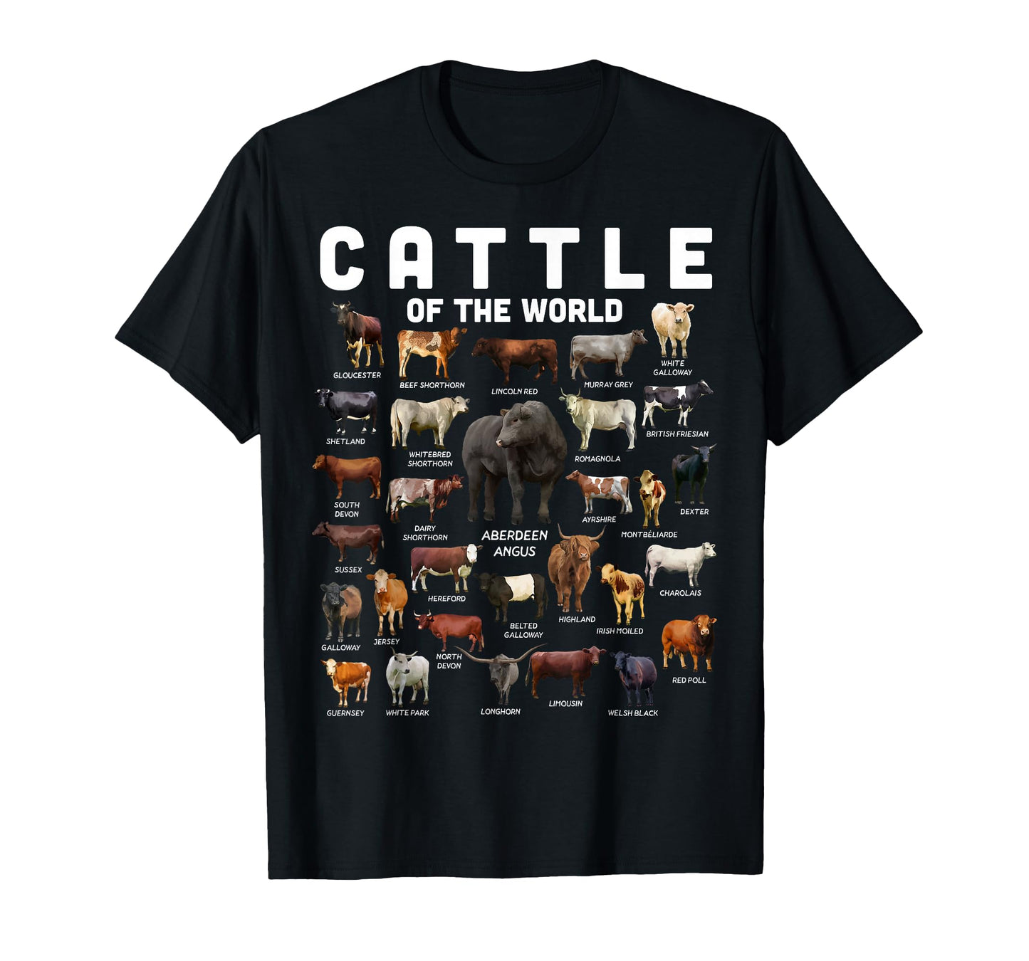 Cow Shirt Cattle Of The World Types Of Cows Funny Farmer T-Shirt