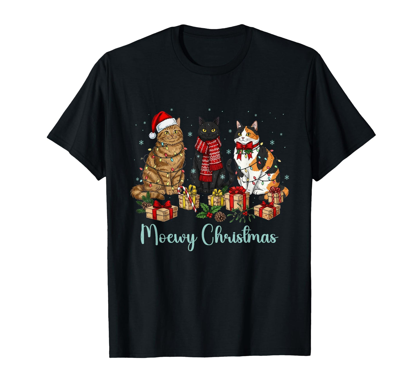 Moewy Christmas Cute Cat Santa Hat Xmas Women Girl T-Shirt
