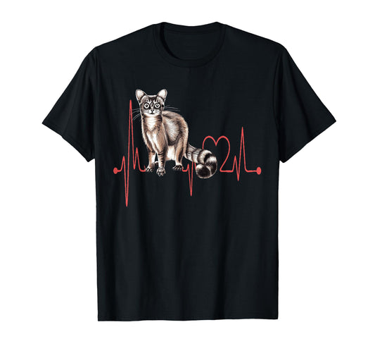 American Ringtail Cat Heartbeat EKG Funny I Love My Cat T-Shirt