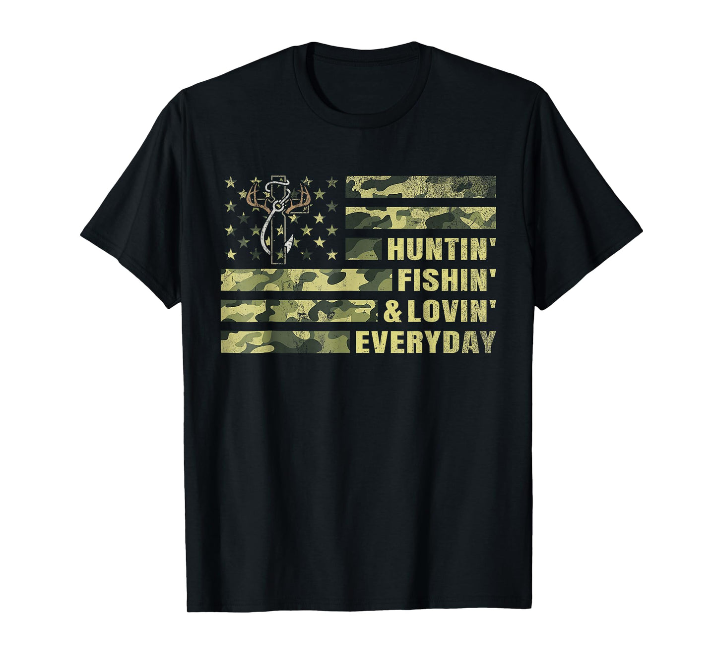 Hunting Fishing Loving Every Day Camo American Flag Patriot T-Shirt