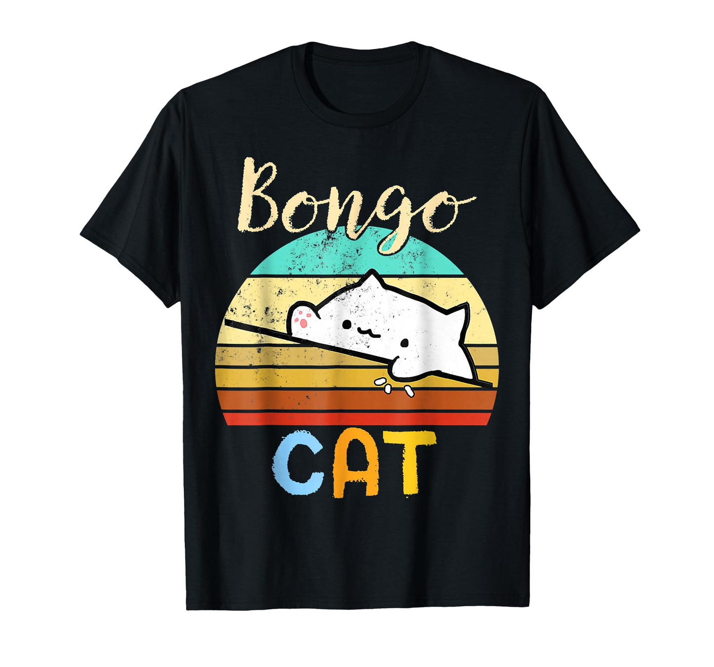 vintage sunset Bongo Cat cute Gamer meme gift T-Shirt