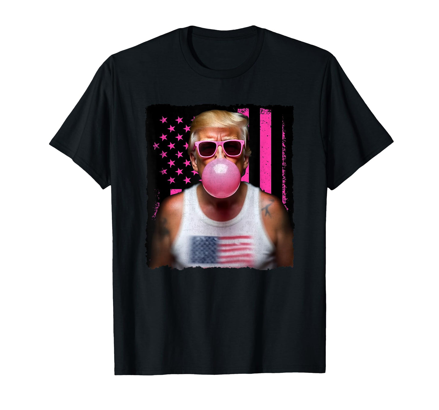 Trump Bubble Gum Pink Sunglasses USA Flag Funny T-Shirt
