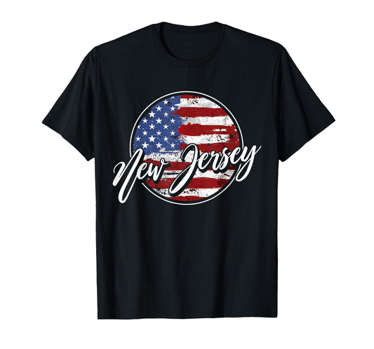 Retro & Retro USA New Jersey T-Shirt - Women's Classic Fit Black Short Sleeve T-Shirt - Small