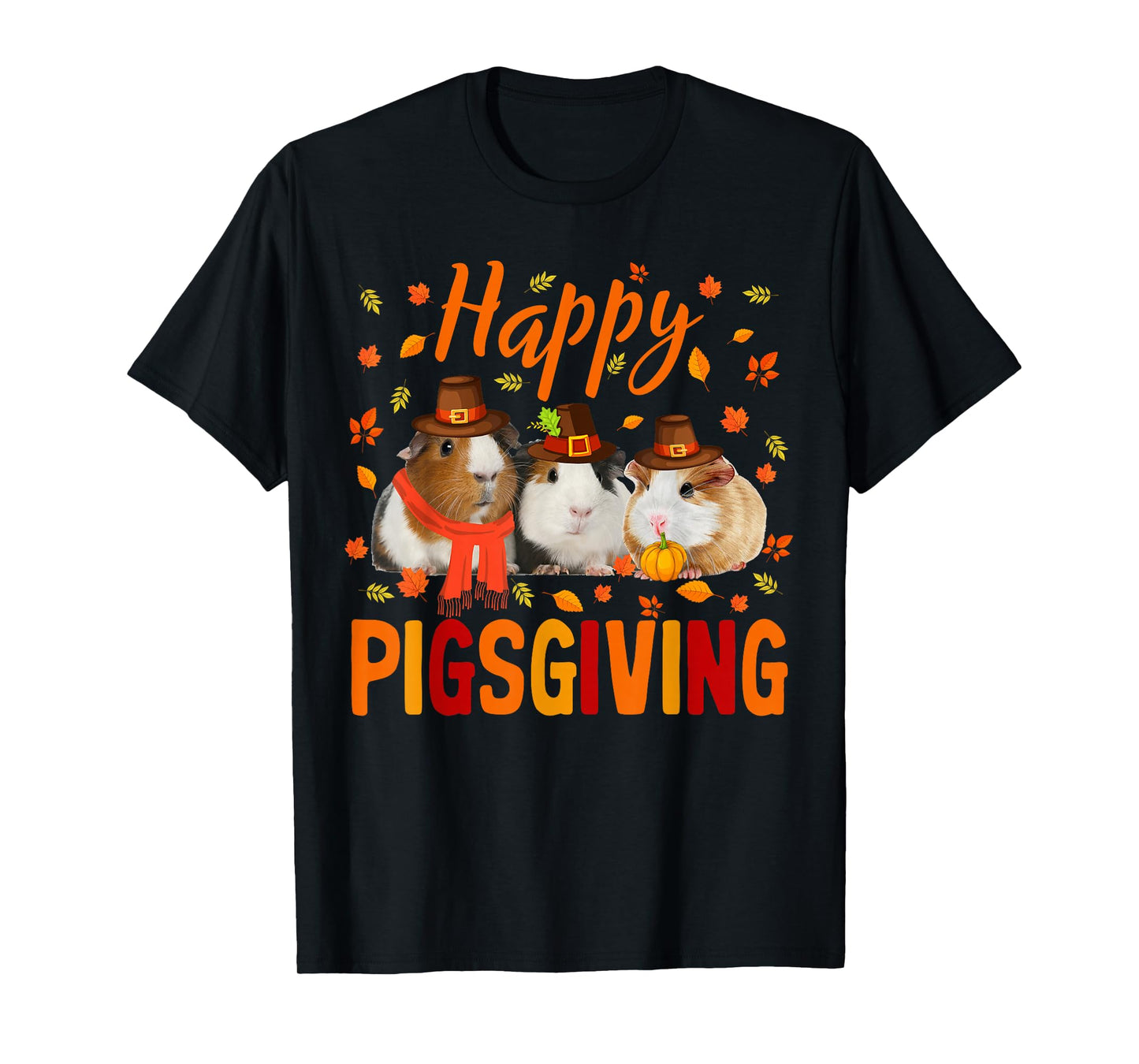 Happy Pigsgiving Cute Thanksgiving Guinea Pig Pilgrim Hat T-Shirt