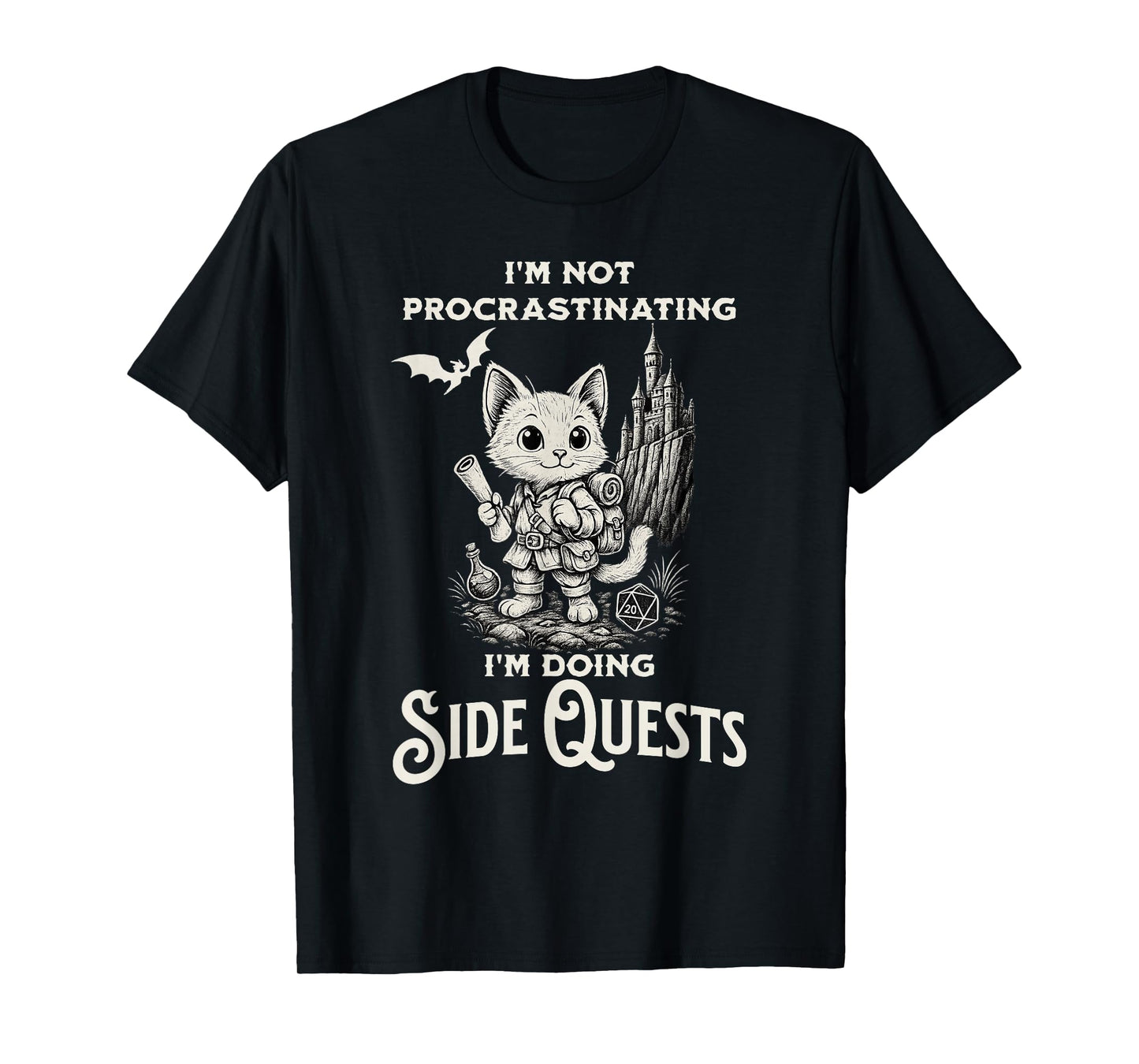 I'm Not Procrastinating I'm Doing Side Quests RPG Gamer Cat T-Shirt