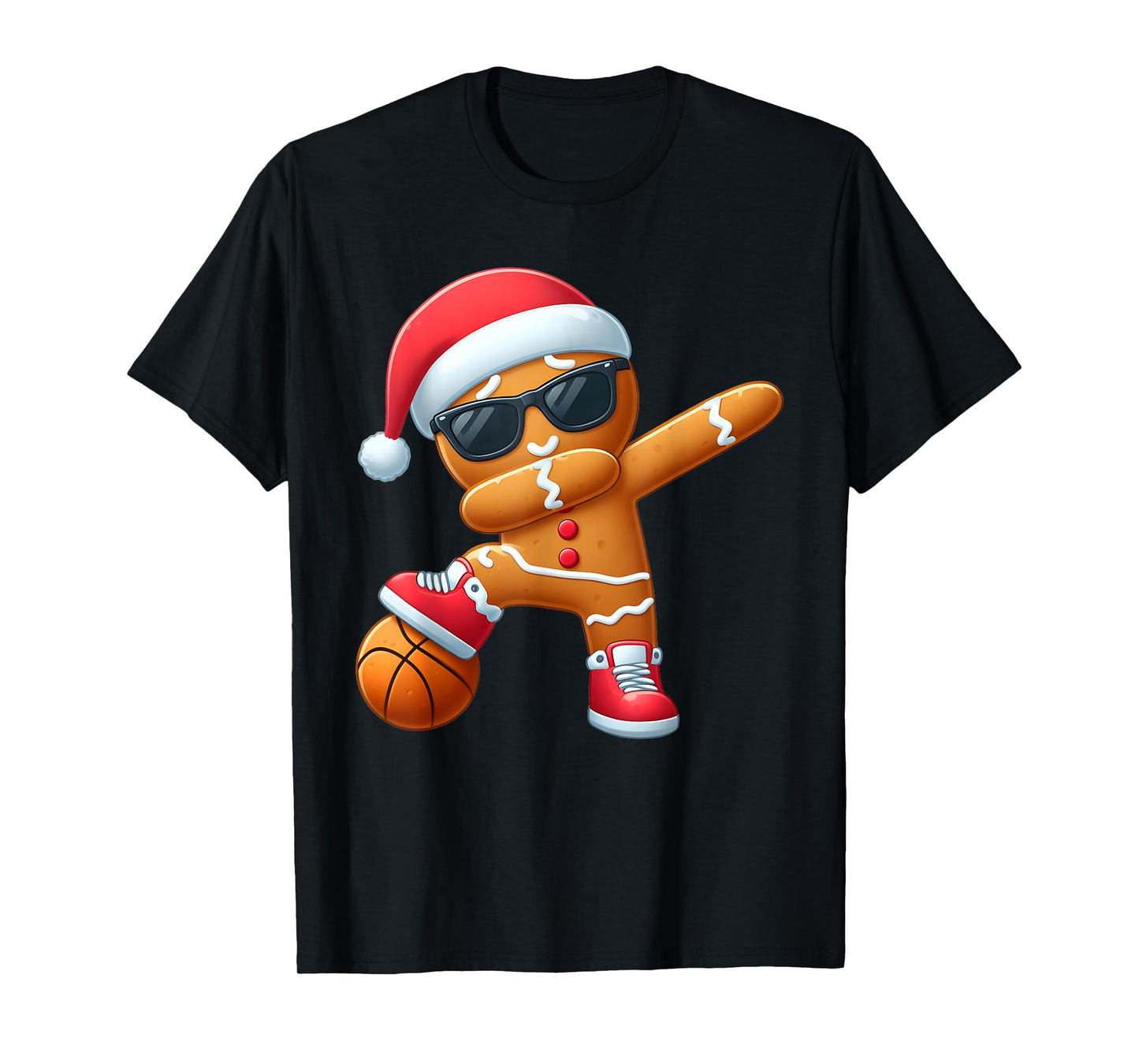 Christmas Dabbing Gingerbread Santa Hat Basketball Pajama T-Shirt