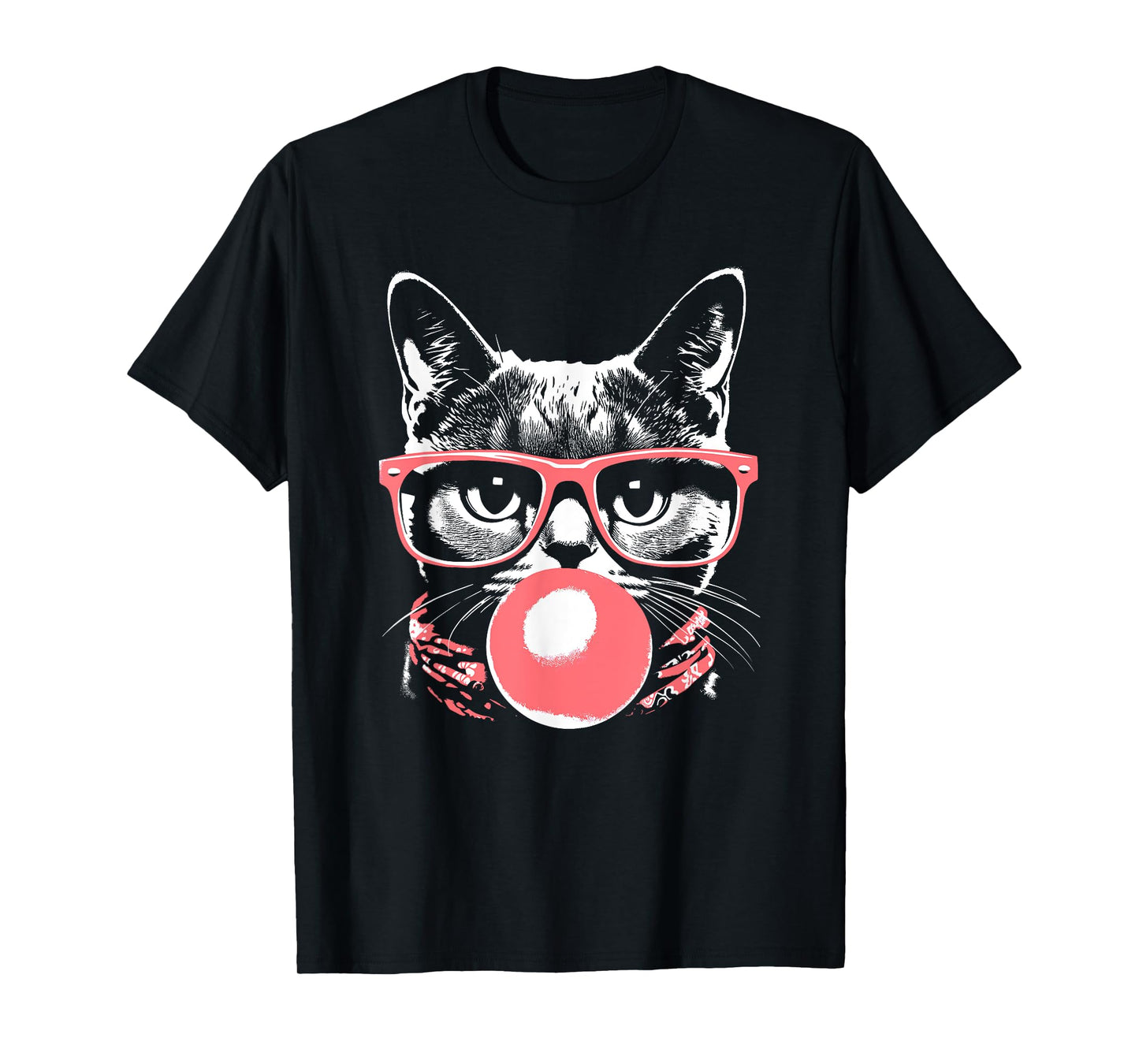 Cat in Pink Glasses Pink Bubble Men Women Kids Funny Cat T-Shirt