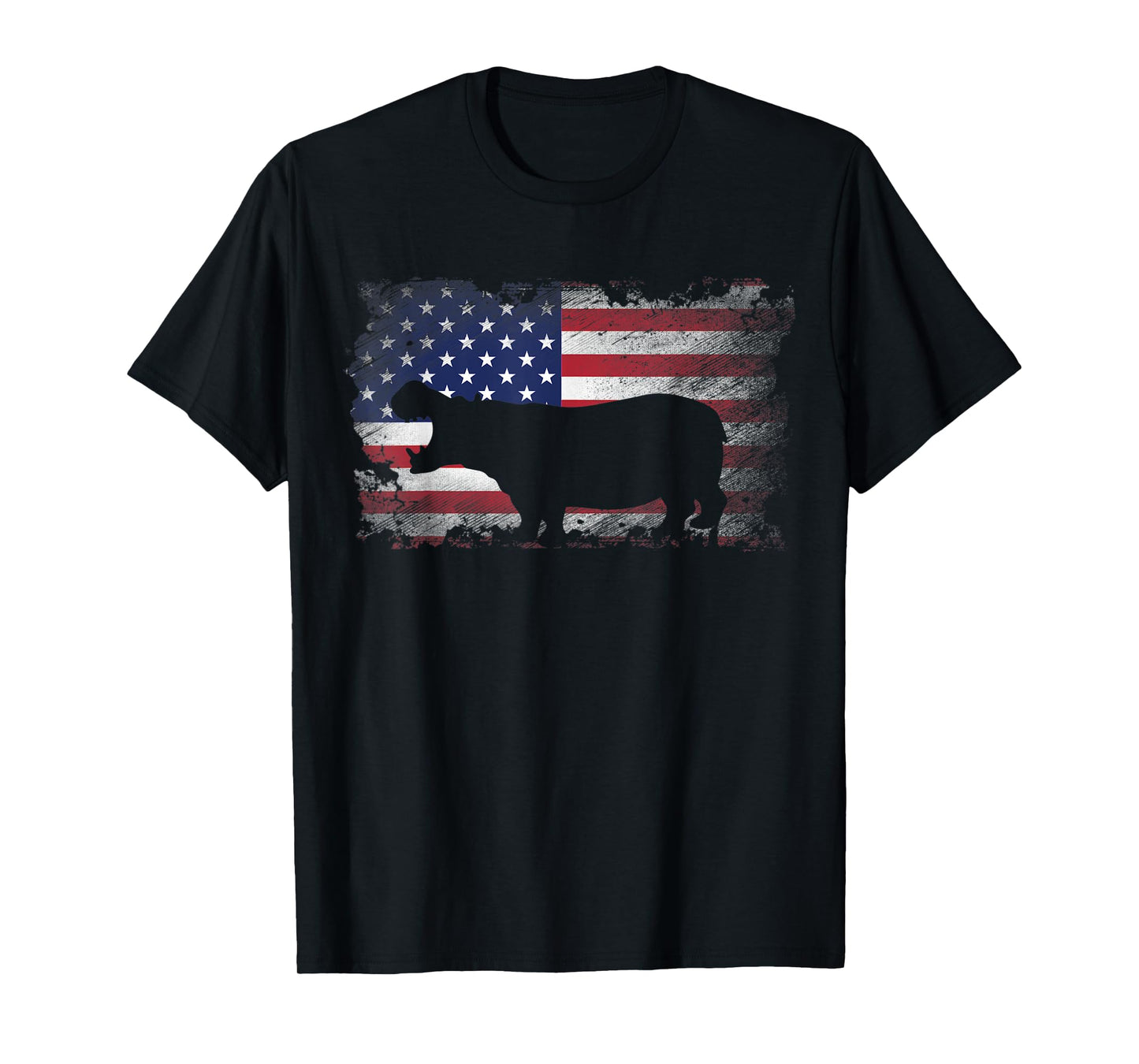 Patriotic Hippo American Flag Cool Wild Animals Lover T-Shirt for Women Kids Men