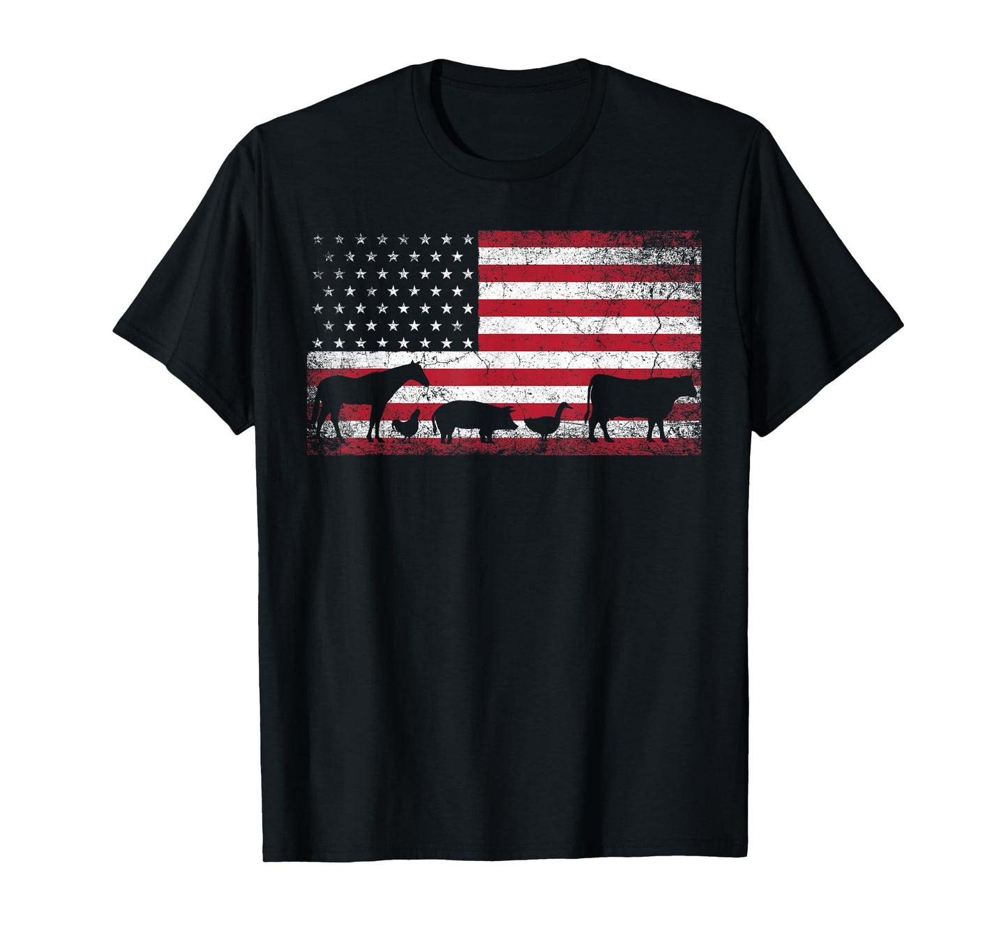 American Flag 4th of July Chicken Horse Cow Pig Farm Gift T-Shirt