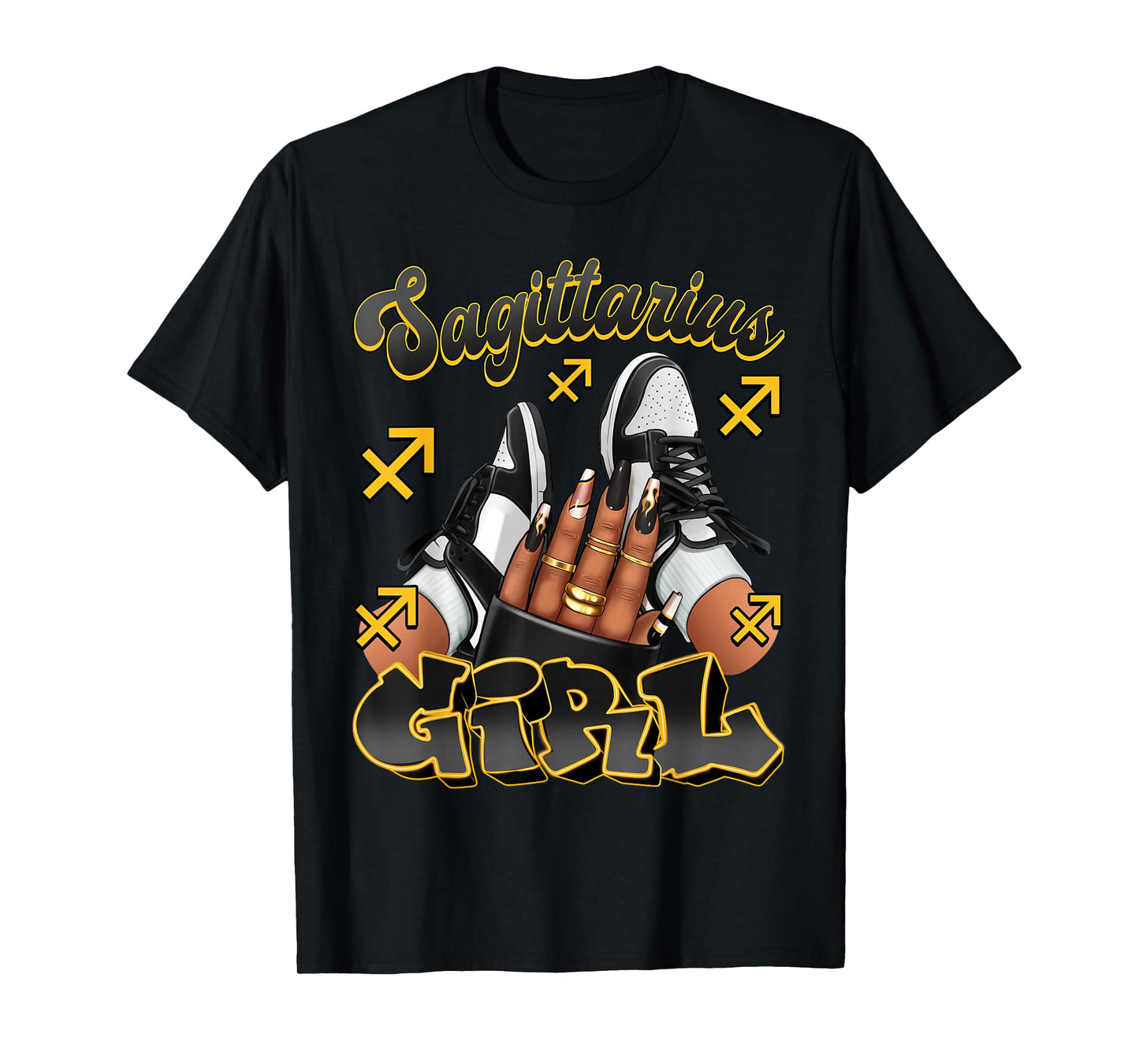Sagittarius Girl Birthday Afro Queen Sneakers Zodiac Sign T-Shirt