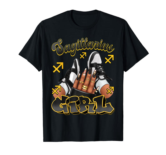 Sagittarius Girl Birthday Afro Queen Sneakers Zodiac Sign T-Shirt