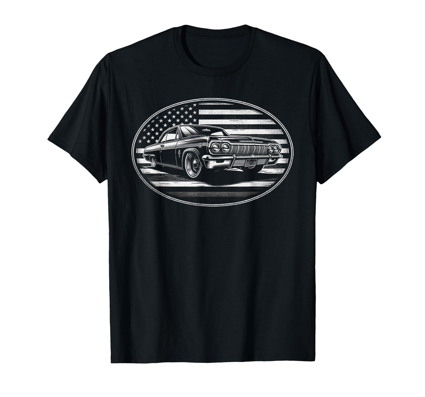 Old School Impala Muscle Hot Rod Classic American Flag Car T-Shirt