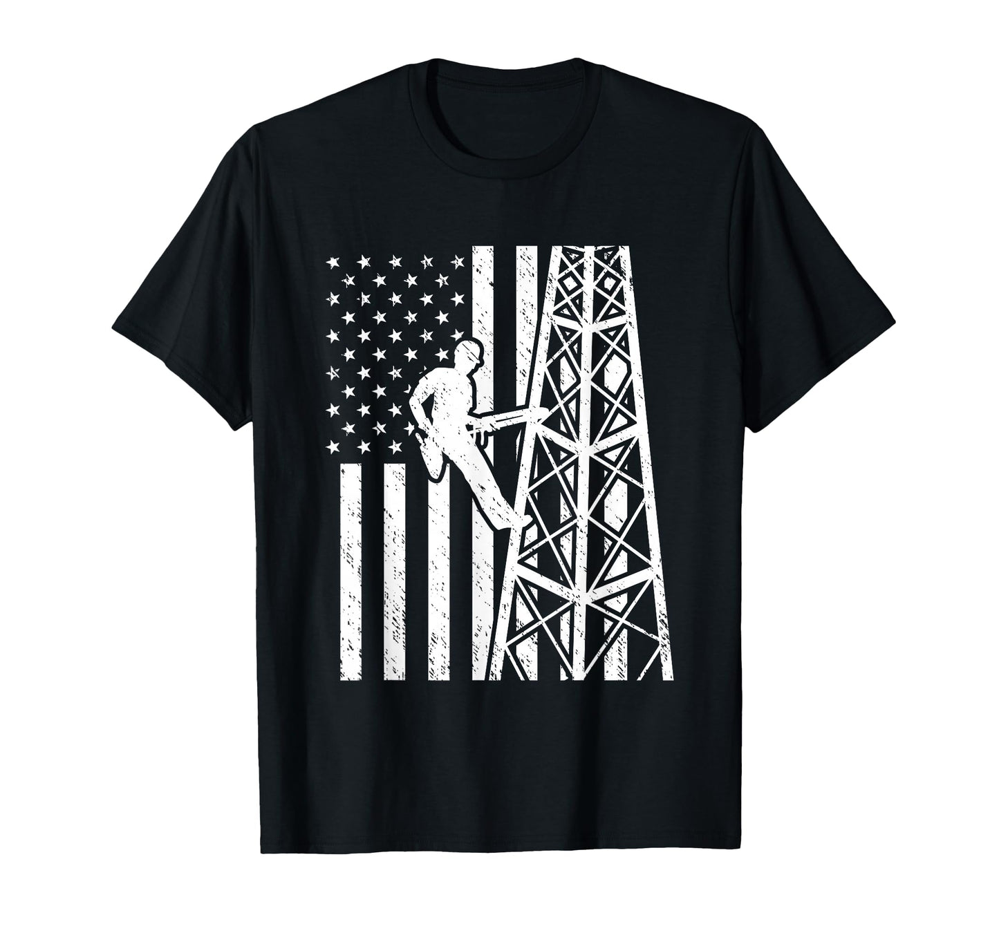 Tower Climber American Flag Cell Tower Towers Worker Women Kids Men T-Shirt