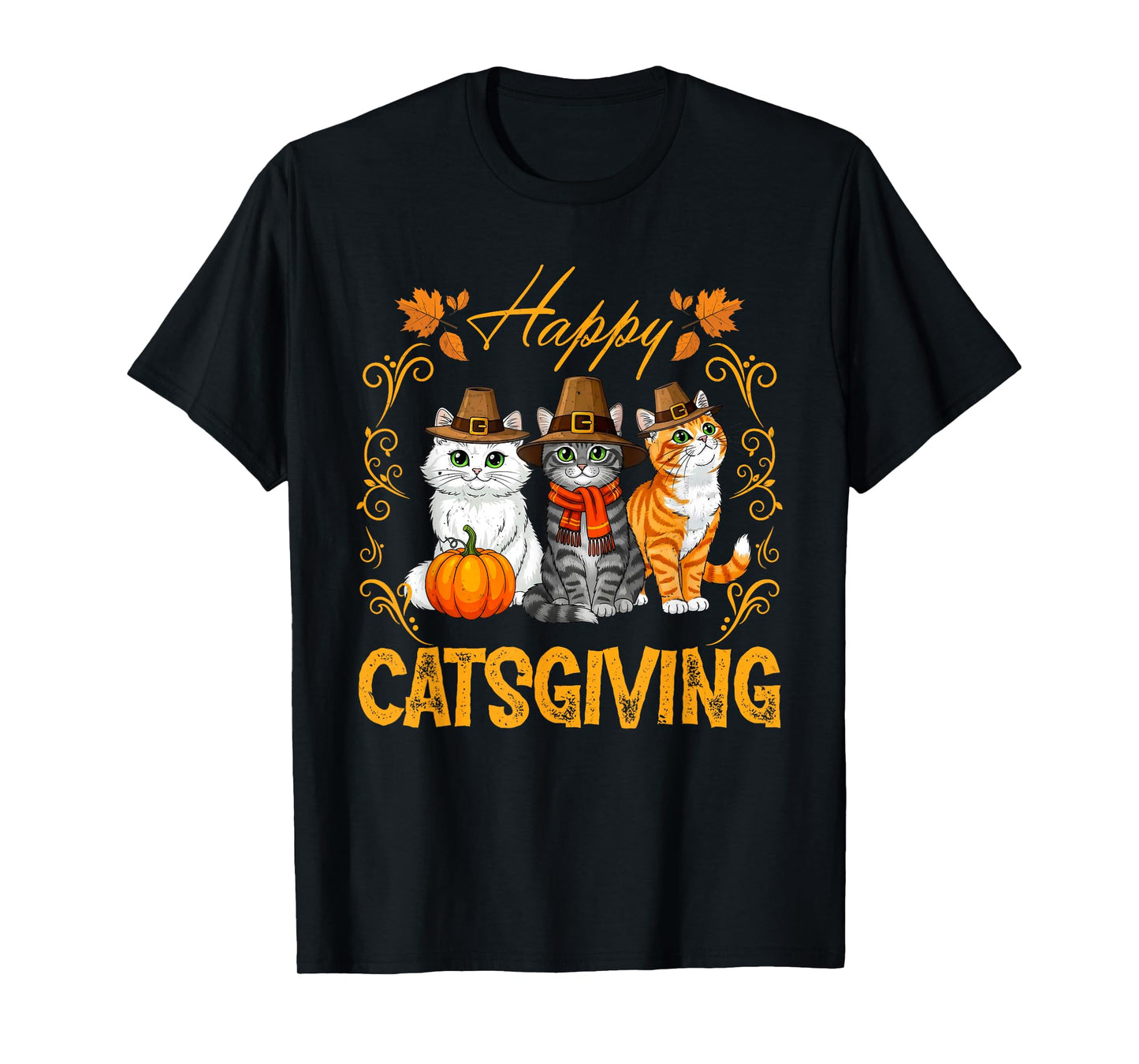 Funny Catsgiving Thanksgiving Cats Pilgrim Fall Holiday T-Shirt