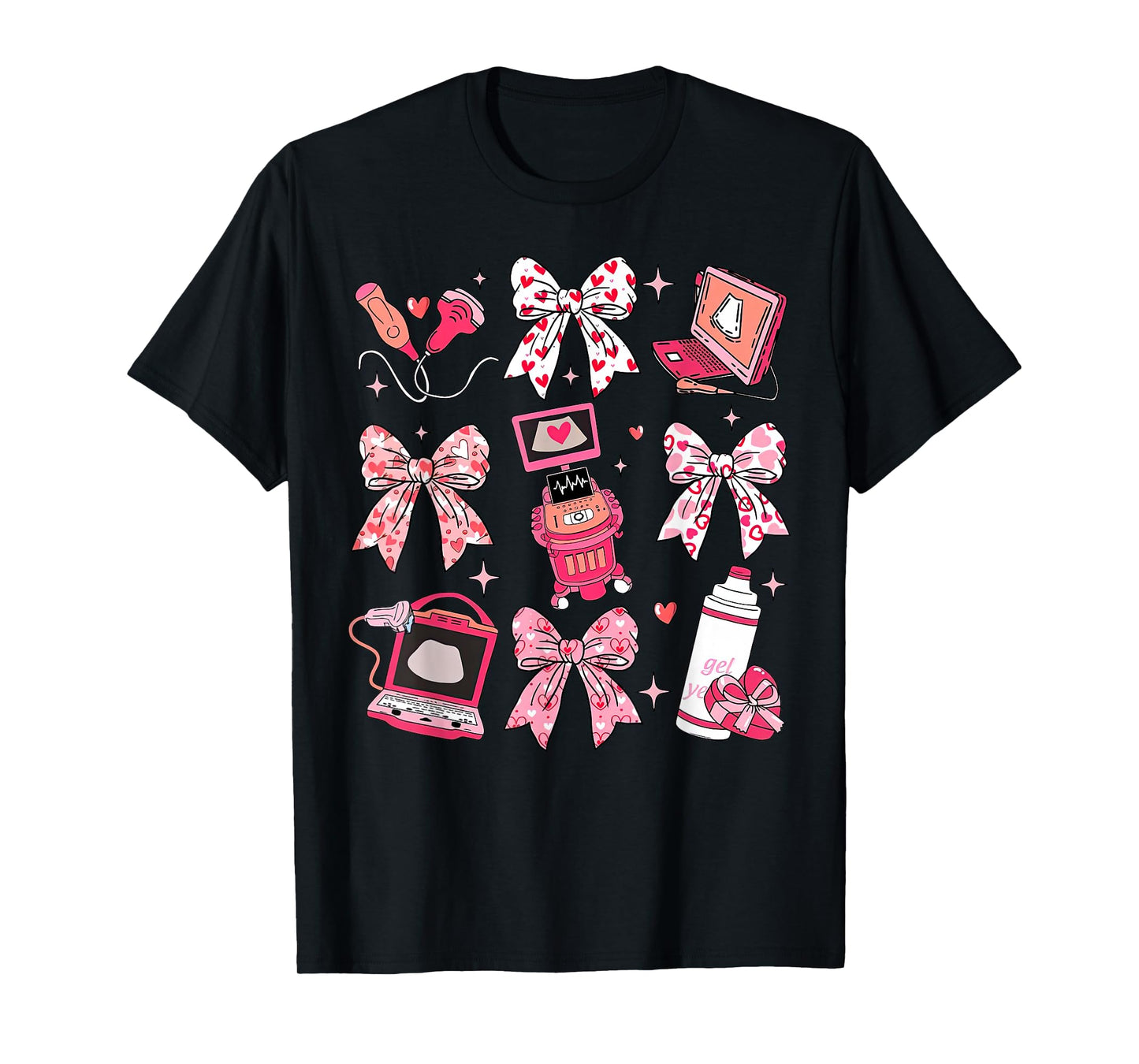 Coquette Bow Sonographer Valentine Ultrasound Tech OB Tech T-Shirt
