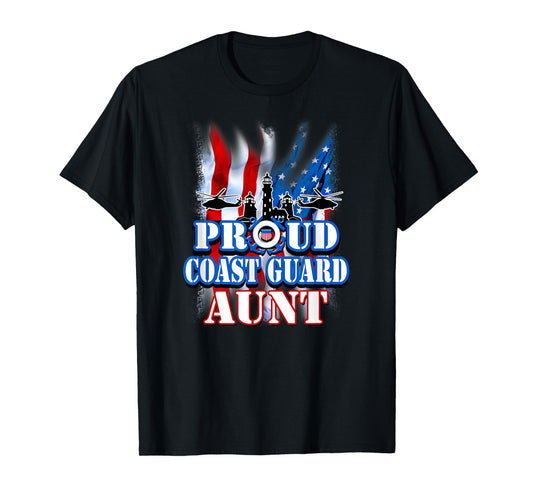 Coast Guard Aunt Shirt USA Flag Military T-Shirt Women